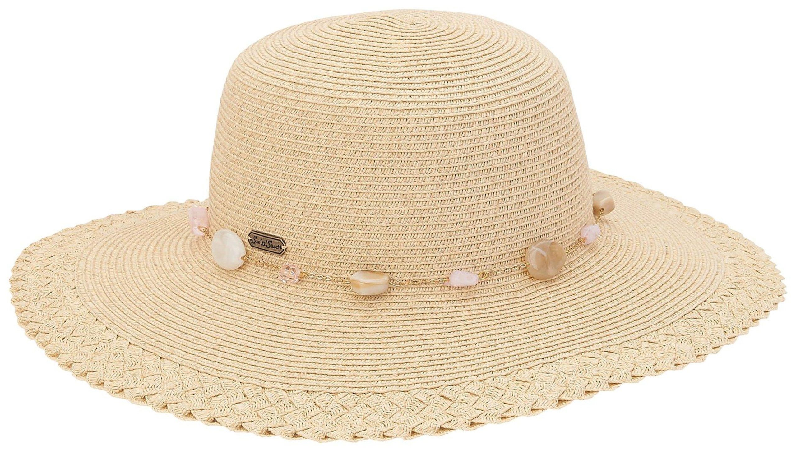 Sun N’ Sand Womens Bead Hatband Straw Floppy Sun Hat