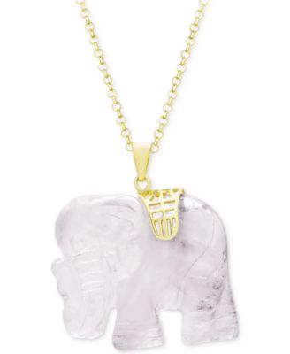 Rose Quartz (27mm) Elephant 18″ Pendant Necklace in 18k Gold-Plated Sterling Silver