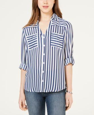 Juniors’ Striped Button-Up Shirt