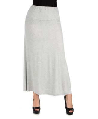 Women Elastic Waist Solid Color Maxi Skirt