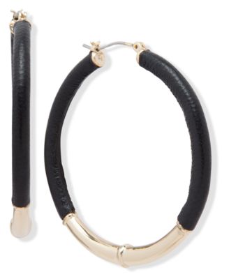 Medium Leather Hoop Earrings, 2″