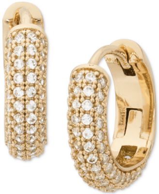 Gold-Tone Small Pavé Huggie Hoop Earrings, 0.62″