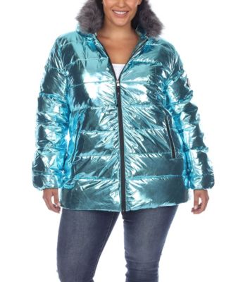 Plus Size Metallic Puffer Coat with Hoodie