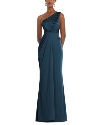 Women’s One-Shoulder Draped Twist Empire Waist Trumpet Gown