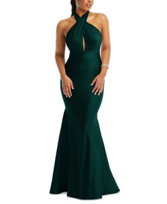 Cynthia & Sahar Women’s Criss Cross Halter Open-Back Stretch Satin Mermaid Dress