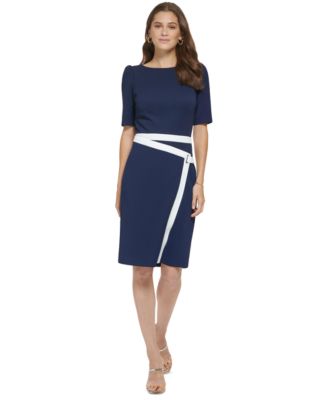 Women’s Contrast Puff-Sleeve Boat-Neck Dress