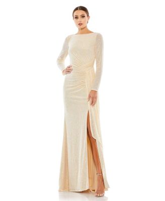 Women’s Ieena Sequined Ruched Long Sleeve Boat Neck Gown