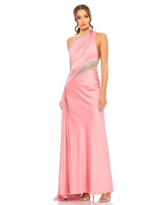 Women’s One Shoulder Embellished Satin Gown