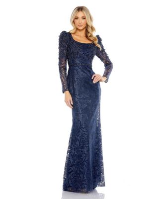 Women’s Embroidered Applique Shoulder Detail Trumpet Gown