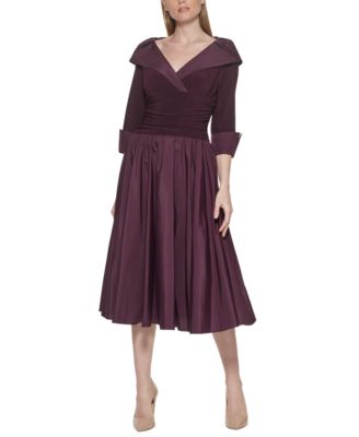 Petite 3/4-Sleeve Portrait-Collar Fit & Flare Dress