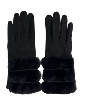 Faux Fur Cuff Faux Suede Touchscreen Glove