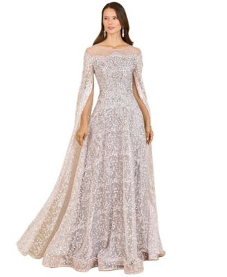 Women’s Lace Gown with Dramatic Cape Sleeves