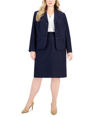 Plus Size Button-Front Pencil Skirt Suit