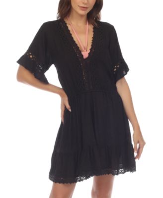 Women’s V-Neck Short-Sleeve Lace-Trim Dress Cover-Up