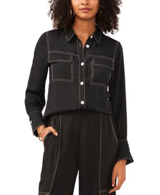 Women’s Contrast Stitch Button Front Collared Blouse