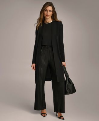 Donna Karan Tie Front Long Cardigan & Pleated Pull-On Pant