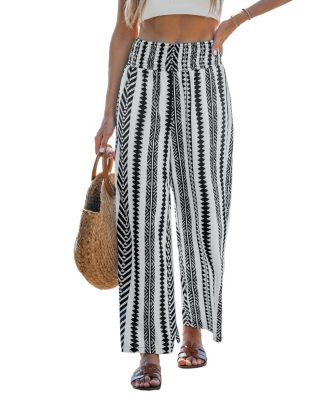 Women’s Black & White Smocked Waist Geo Pants