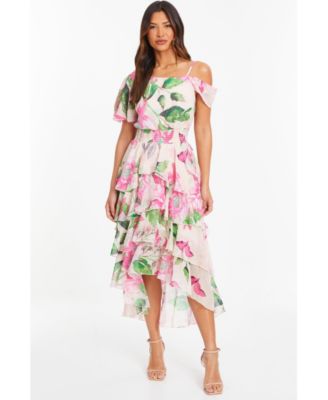 Women’s Chiffon Cold Shoulder Tiered Dip Dress