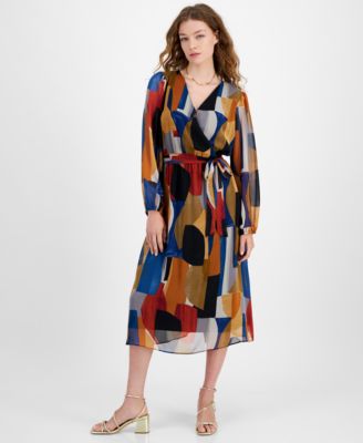 Women’s Printed Long-Sleeve Midi Dress