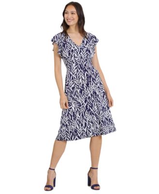 Petite Printed Flutter-Sleeve Dress