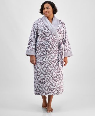 Plus Size Long Embossed Plush Robe, Created for Macy’s