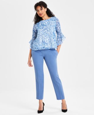 Women’s Animal-Print Ruffle-Sleeve Blouse & Slim-Leg Pants