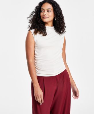 Petite Side-Ruched Mock-Neck Sleeveless Top, Created for Macy’s