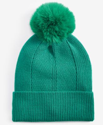 Women’s Multi-Stitch Faux-Fur Pom Pom Beanie, Created for Macy’s