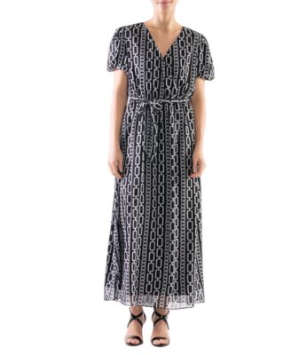 Women’s Printed V-Neck Puff-Sleeve Maxi Dress