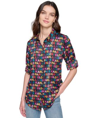 Women’s Printed Utility Button-Front Top