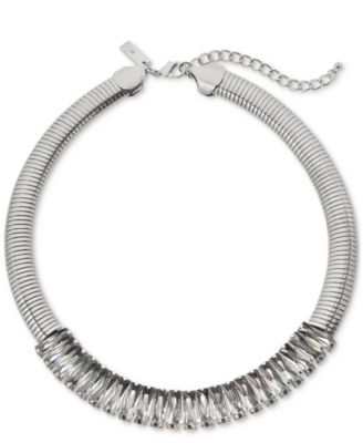 Silver-Tone Crystal & Snake Chain Collar Necklace, 17″ + 3″ extender, Created for Macy’s