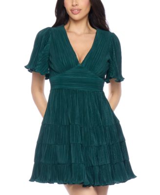 Juniors’ Bodre Ruffle-Sleeve Tiered Mini Dress