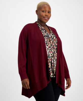 Plus Size Long-Sleeve Open-Front Cardigan