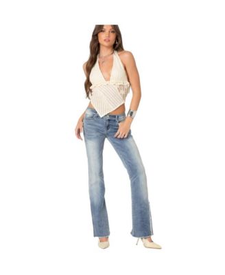 Women’s Frayed Seam washed flare jeans