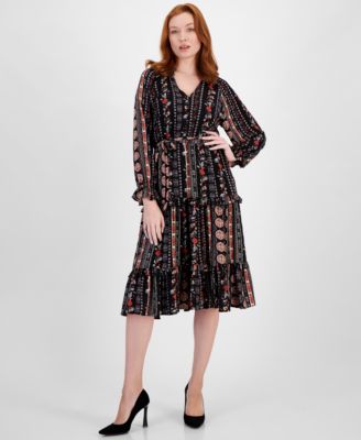 Women’s Printed Fit & Flare Tiered Midi Dress