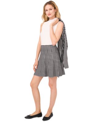 Women’s Gingham Cardigan, Mock-Neck Knit Top & Mini Skirt