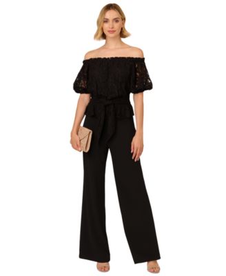 Women’s Mixed-Media Off-The-Shoulder Jumpsuit