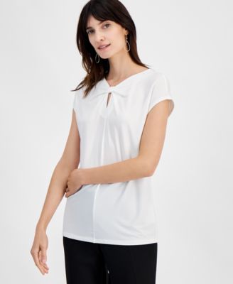 Women’s Twist Keyhole-Neck Cap-Sleeve Top, Regular and Petite Sizes