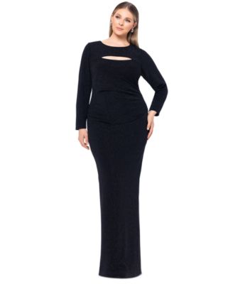 Plus Size Long-Sleeve Cutout Glitter-Knit Gown