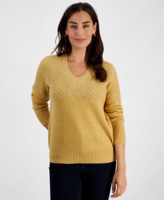 Women’s Lurex Shine Mixed-Stitch V-Neck Sweater, Created for Macy’s