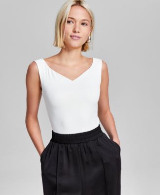 Women’s V-Neck Double-Layered Sleeveless Bodysuit, Created for Macy’s