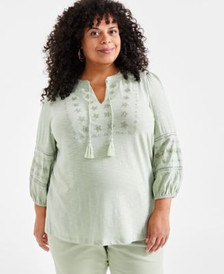 Plus Size Sequinned Embroidered Top, Created for Macy’s