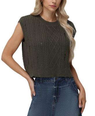 Women’s Cotton Sleeveless Distressed Crewneck Sweater