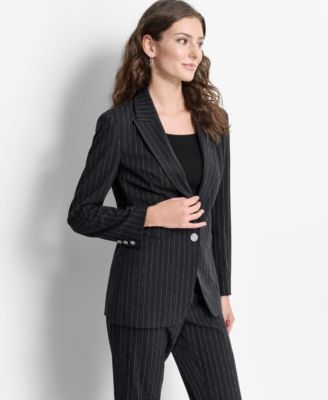 Women’s Studded Pinstriped Single-Button Blazer