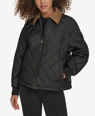 Women’s Diamond Quilted Bomber with Corduroy Collar