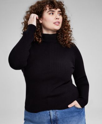 Trendy Plus Size Mock Neck Ribbed Sweater, Created for Macy’s