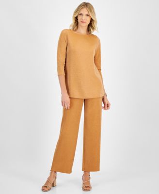 Women’s Metallic Long-Sleeve Tunic Top & Wide-Leg Pants, Created for Macy’s