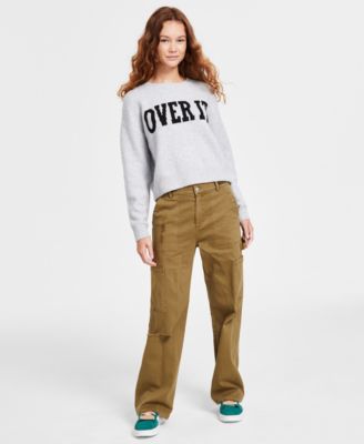 Juniors’ Crewneck “It Girl” Sweater & Distressed Cargo Pants