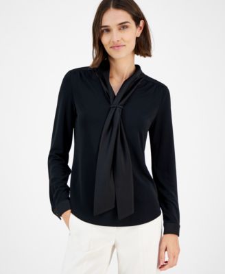 Petite Matte Draped Collar Blouse