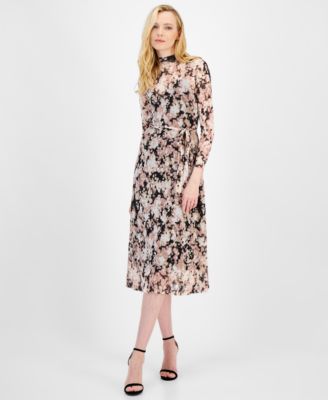 Women’s Printed Mock Neck Midi Dress